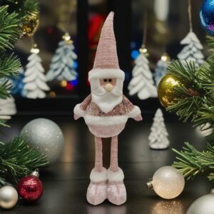 Figurina Decorativa, Pentru Craciun, , Mos Craciun, Picioare Telescopice, Inaltime Reglabila 44-54cm, Bluza cu Paiete, Roz