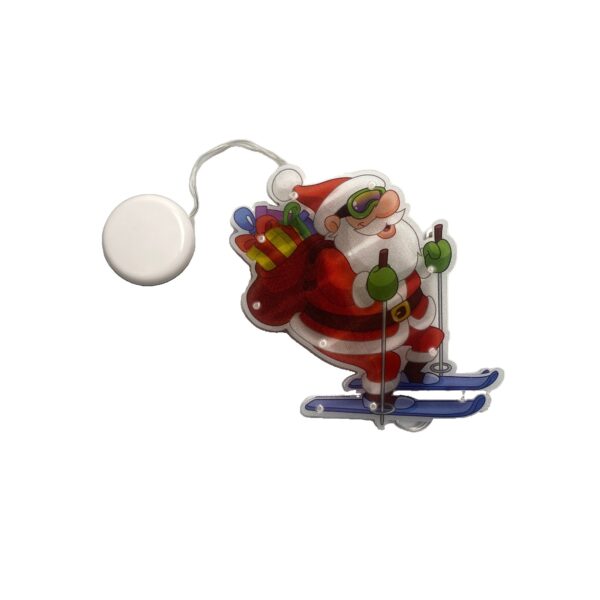 Decoratiune de Craciun pentru fereastra , Mos Craciun pe schiuri, cu LED-uri, 15 cm, alb cald - imagine 2