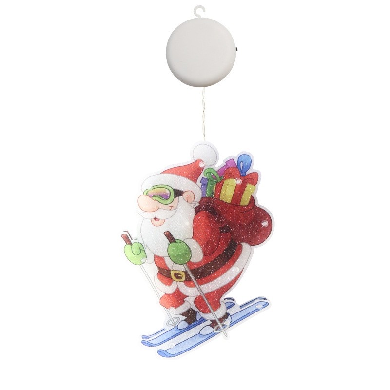 Decoratiune de Craciun pentru fereastra , Mos Craciun pe schiuri, cu LED-uri, 15 cm, alb cald - imagine 3