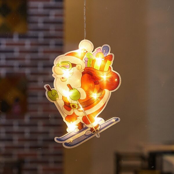 Decoratiune de Craciun pentru fereastra , Mos Craciun pe schiuri, cu LED-uri, 15 cm, alb cald - imagine 4