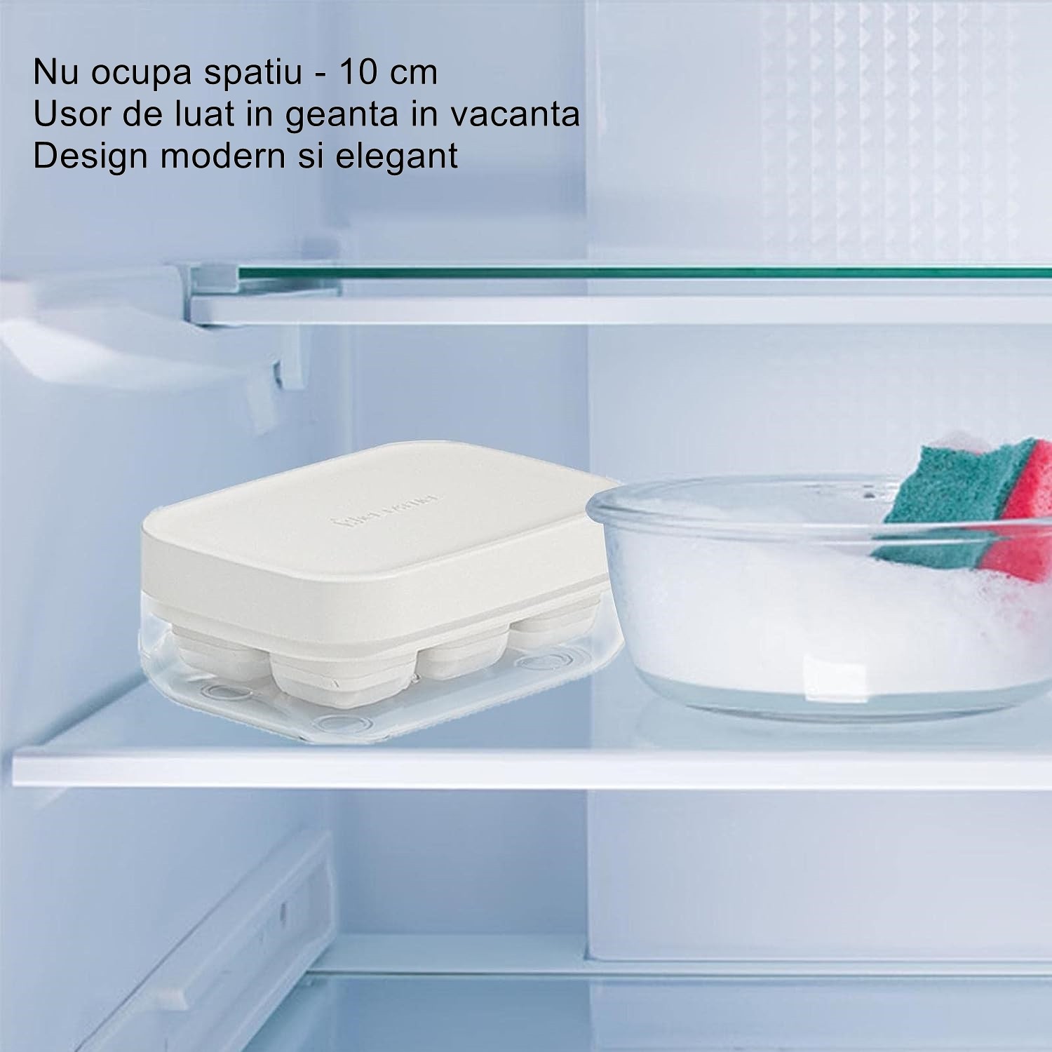 Forma pentru gheata cu presa , din silicon alimentar, 6 cuburi, caserola pentru depozitare, usor de folosit si curatat, 10.5 x 7.5 x 4.1 cm, alb - imagine 2