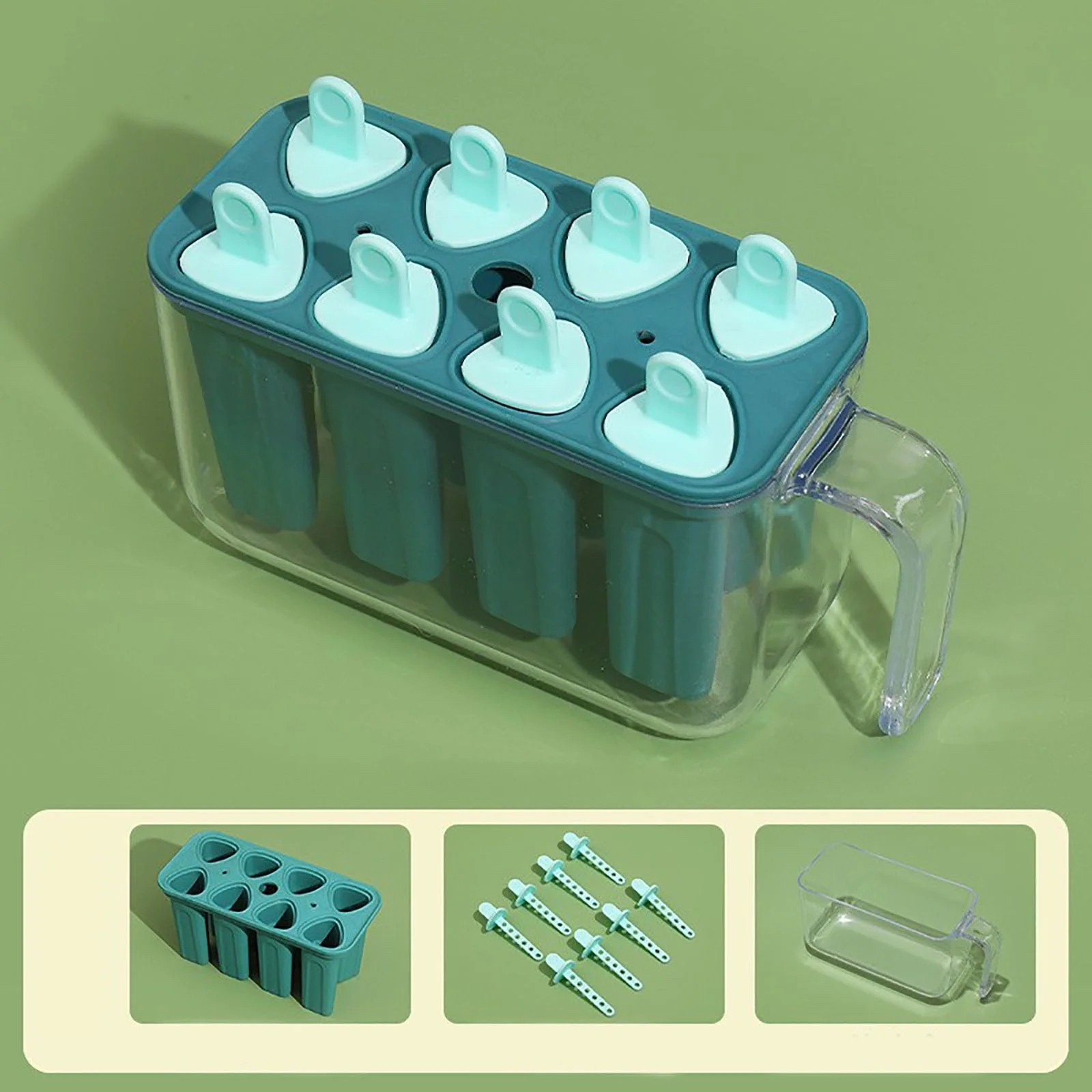 Forme de inghetata, , 8 Forme din Silicon, Forma pentru Inghetata din si Sucuri Ghetate, 13 x 10 x 6.5 cm, Albastru - imagine 3