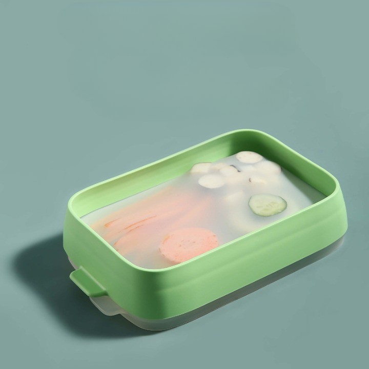 Recipient de Depozitare Alimente, , Etans, pentru Frigider, din Plastic, Mentinere Proaspata, Reutilizabil, Rezistent la Temperaturi Extreme, 22x14.7x5 cm, Verde - imagine 2