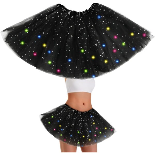 Fusta LED pentru Copii, , Tutu de Balet pentru Fetite cu Luminite Multicolore Incorporate, Model Stelute, 30 cm Lungime, Negru - imagine 3