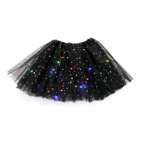 Fusta LED pentru Copii, , Tutu de Balet pentru Fetite cu Luminite Multicolore Incorporate, Model Stelute, 30 cm Lungime, Negru