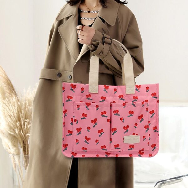 Geanta de Mana/Umar, Multifunctionala, , Inchidere cu Capsa, Imprimeu Cirese, Material Textil, 33.5 x 25 x 14.5 cm, Roz - imagine 2