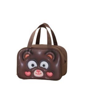 GeantÄƒ FrigorificÄƒ, , cu Desene Animat 3D, PortabilÄƒ pentru Copii, de PrÃ¢nz, din PÃ¢nzÄƒ Oxford, 27.5x18x20 cm, Model Ursulet, Maro