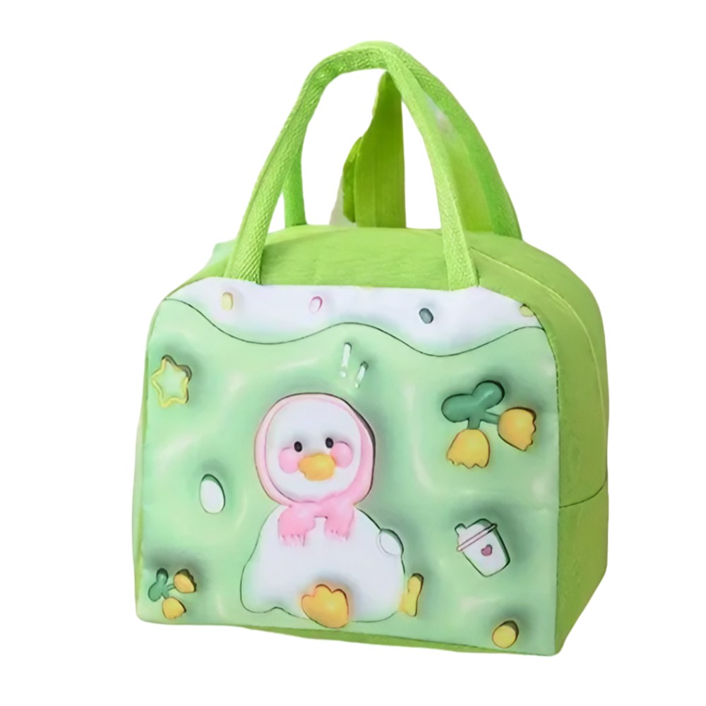 Geantă Frigorifică, , cu Desene Animate 3D, Portabilă pentru Copii, de Prânz, din Pânză Oxford, 23x13x19 cm, Model Ratusca, Verde