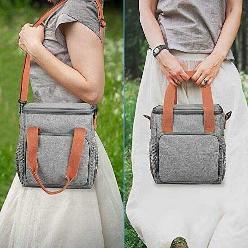 Geanta Termo-Izolanta, , Multifunctionala, 1 Compartiment Principal, 1 Buzunar Lateral Exterior, Impermeabila, Manere si Bretea de Umar, 25x22x15 cm, Gri - imagine 3