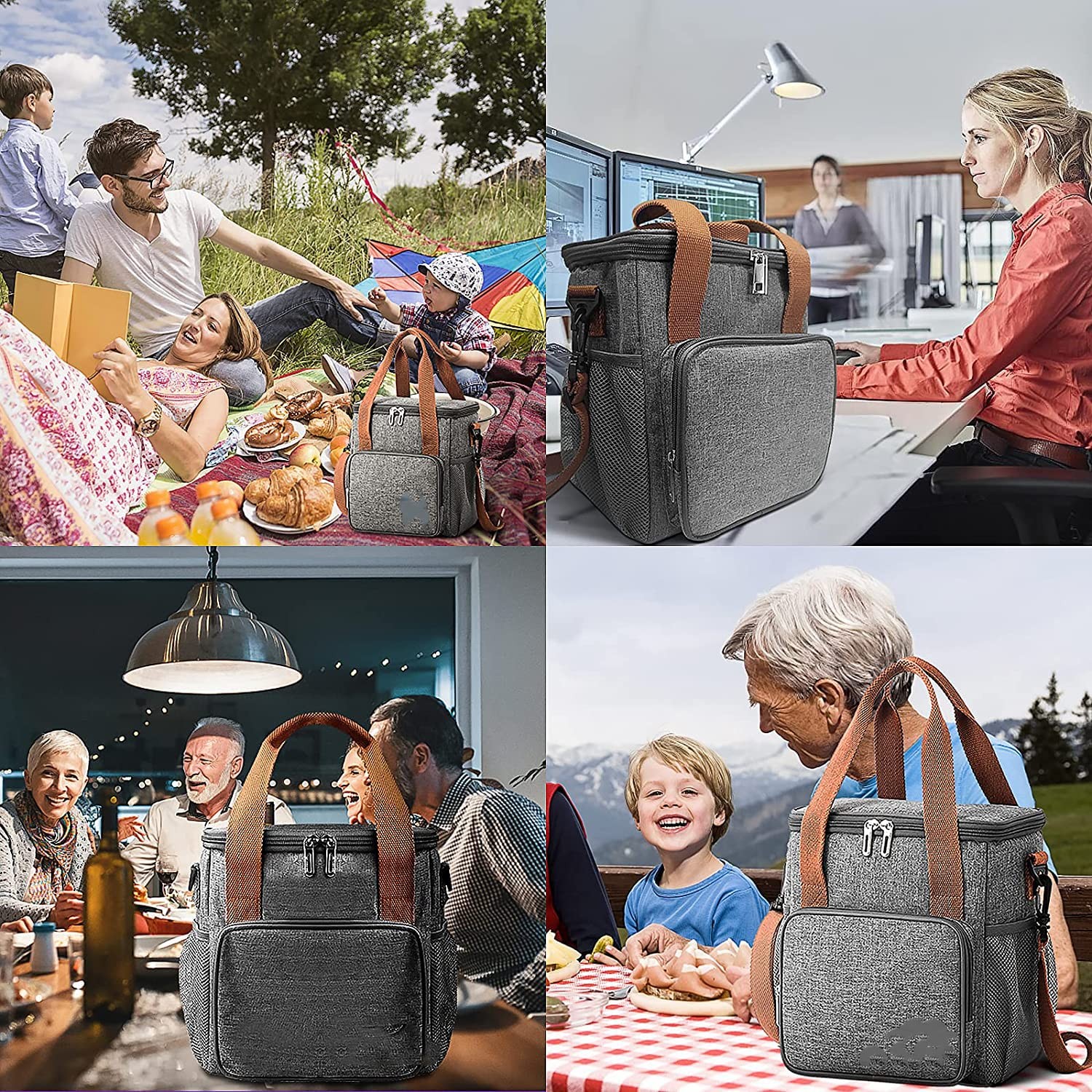 Geanta Termo-Izolanta, , Multifunctionala, 1 Compartiment Principal, 1 Buzunar Lateral Exterior, Impermeabila, Manere si Bretea de Umar, 25x22x15 cm, Gri - imagine 4