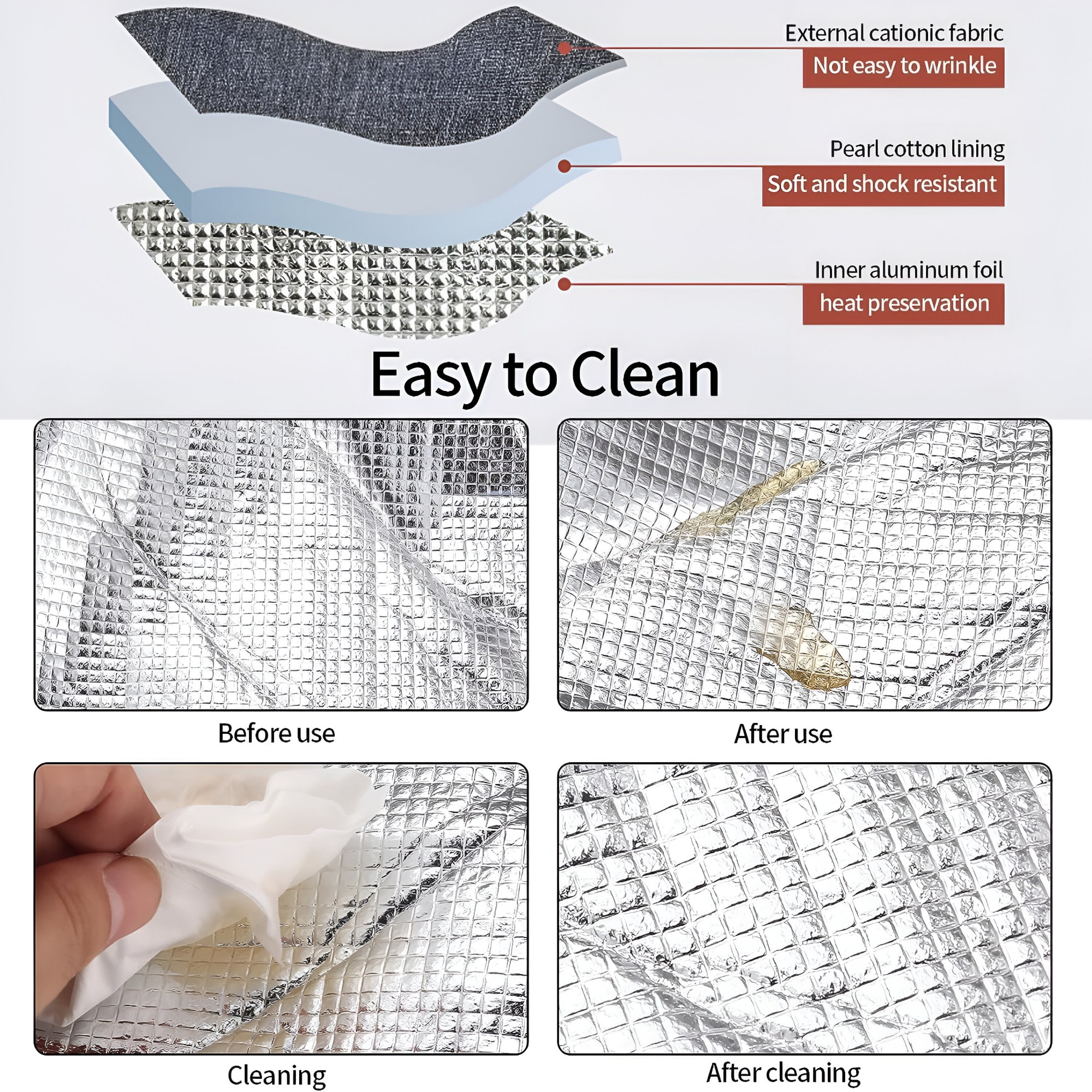 Geanta Termoizolanta Tip Bento Bag , Camping Cooler, Aluminiu, 22.5x13x25,5 cm, 3.3 L, Negru - imagine 3