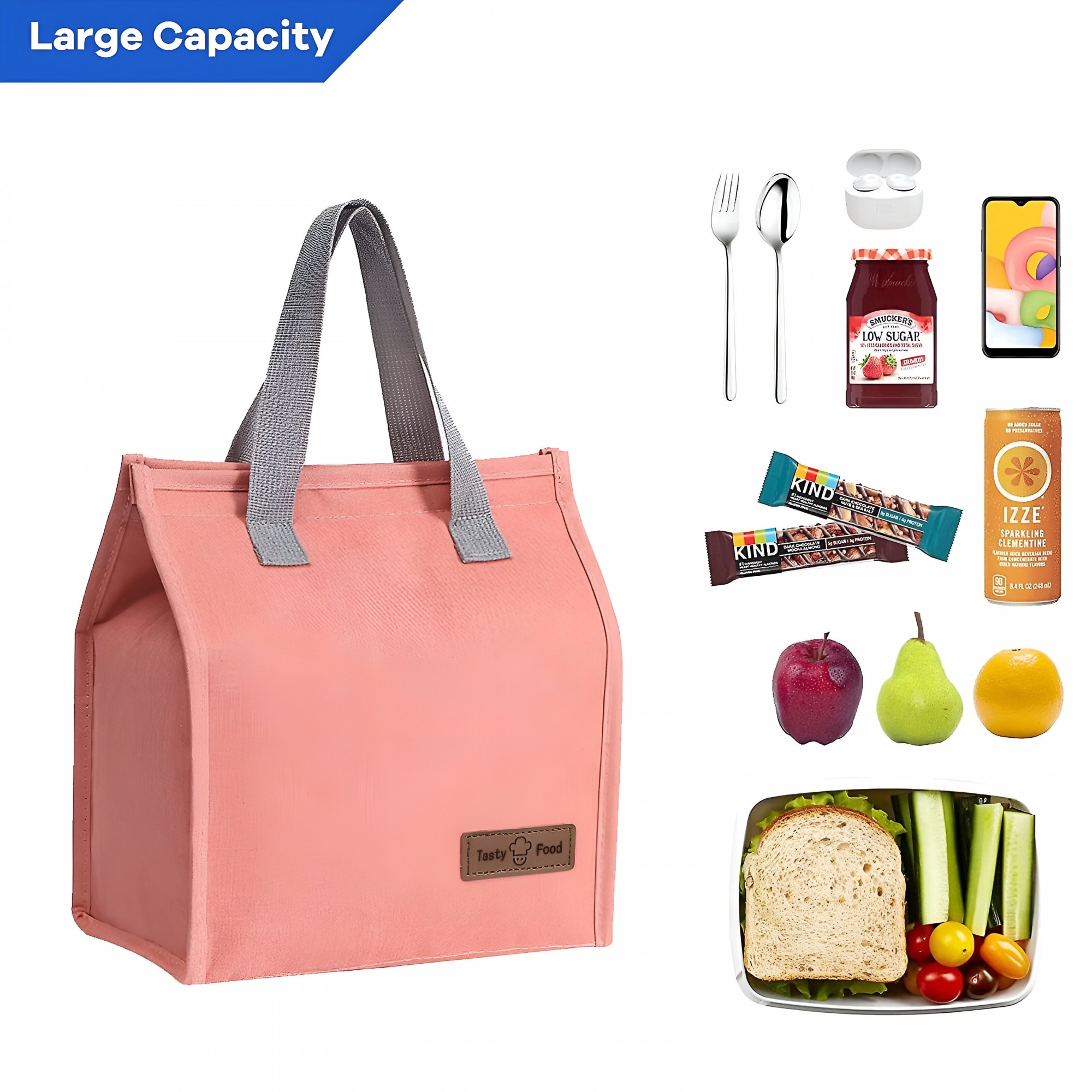 Geanta Termoizolanta Tip Bento Bag , Camping Cooler, Aluminiu, 22.5x13x25,5 cm, 3.3 L, Roz - imagine 2