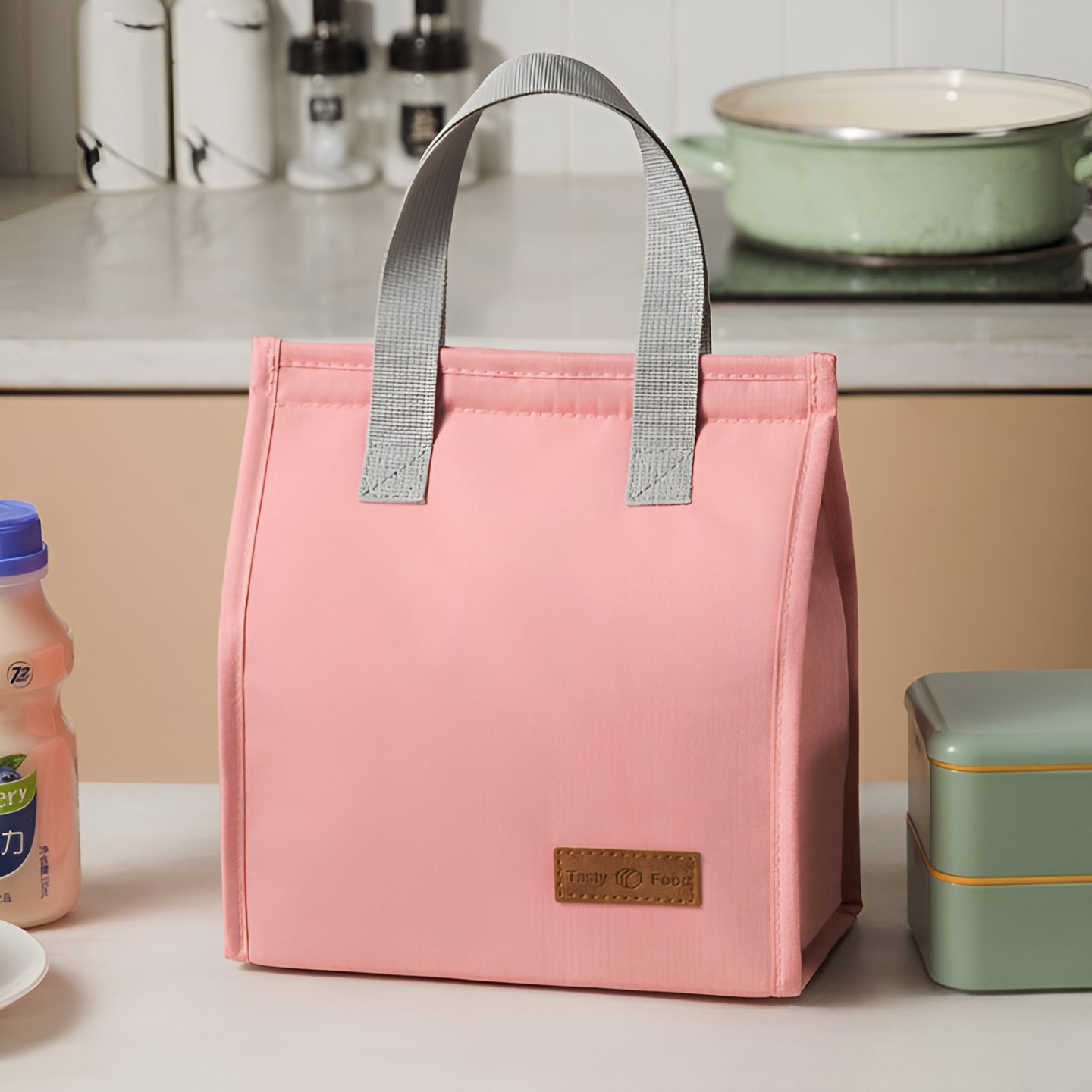 Geanta Termoizolanta Tip Bento Bag , Camping Cooler, Aluminiu, 22.5x13x25,5 cm, 3.3 L, Roz - imagine 4