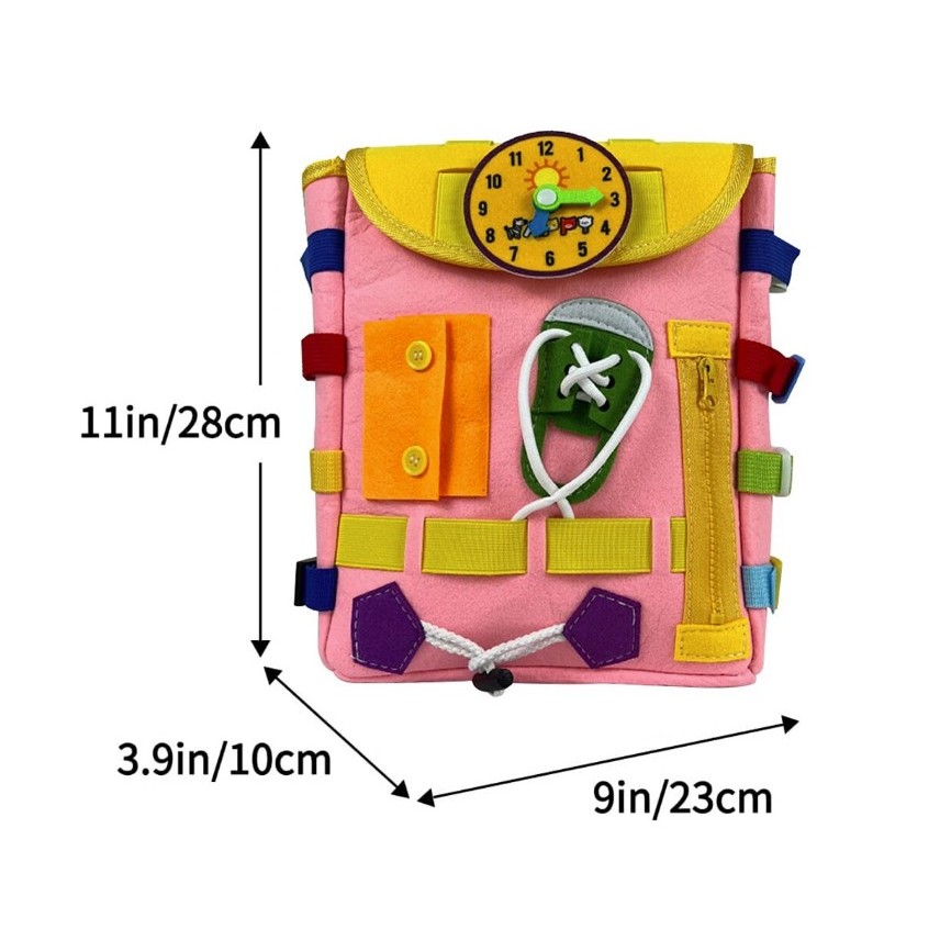 Ghiozdan Montessori, , pentru Copii 2-6 ani, Fidget Pop, cu Catarame si Fermoare, Jucarii Senzoriale, Activitate de Invatare prin Joc, Roz, 0.25 kg, 28x10x23 cm - imagine 4