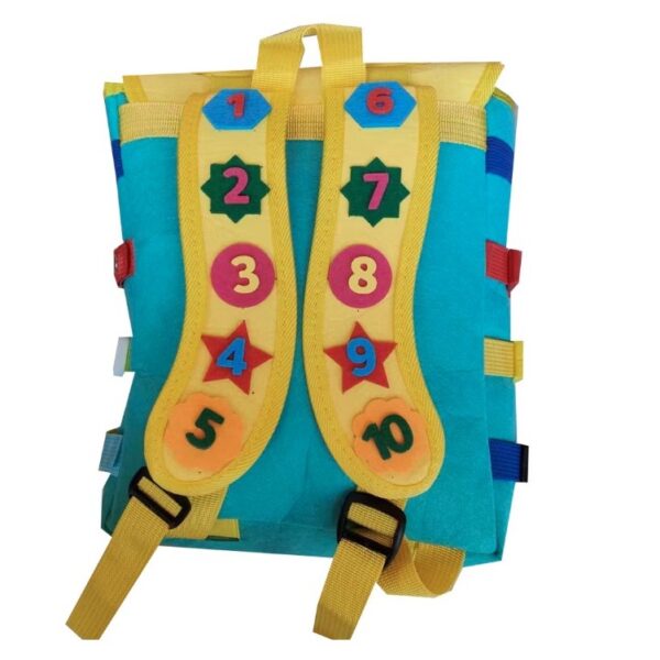 Ghiozdan Montessori, , pentru Copii 2-6 ani, Fidget Pop, cu Catarame si Fermoare, Jucarii Senzoriale, Activitate de Invatare prin Joc, Turcoaz, 0.25 kg, 28x10x23 cm - imagine 4