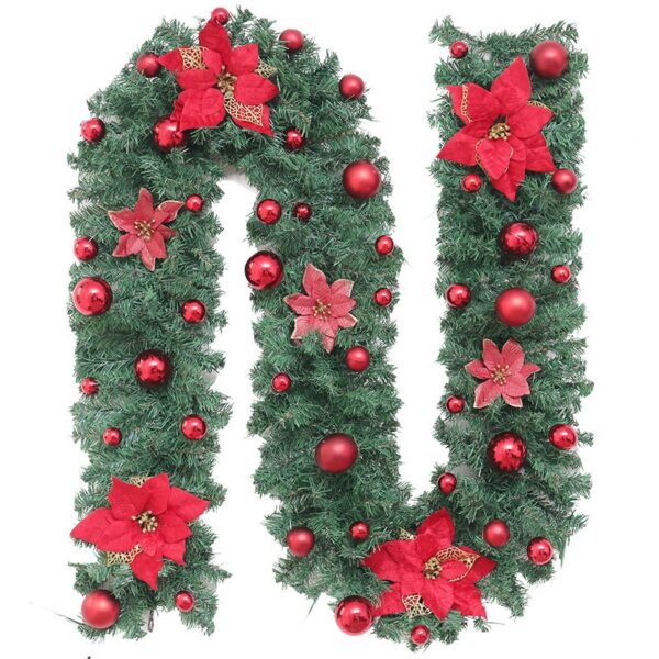 Ghirlanda decorativa Craciun cu Globuri si funde rosii, , 2,70 m, Verde - imagine 2