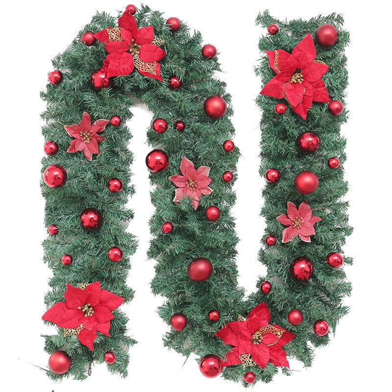 Ghirlanda decorativa Craciun cu Globuri si funde rosii, , 2,70 m, Verde - imagine 2