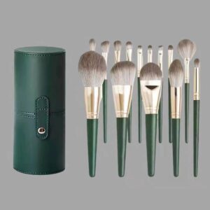 Set 14 Pensule de Machiaj cu Peri Moi, , cu Suport pentru Depozitare, Verzi