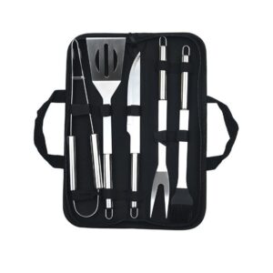 Set 5 Ustensile pentru Gratar, , din Otel Inoxidabil, Geanta Oxford, Argintiu