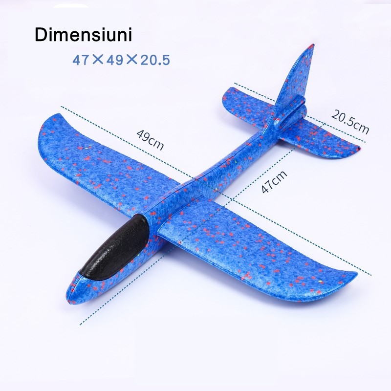 Avion planor din polistiren in punga , lungime 47 cm , Albastru , - imagine 3