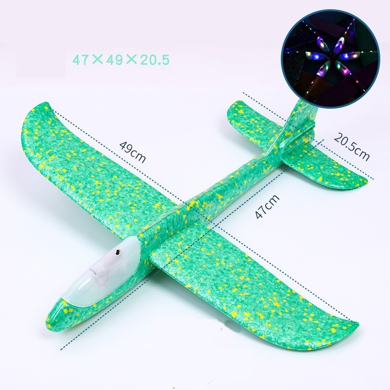 Avion planor din polistiren in punga , lungime 47 cm , cu lumina pe varf, Verde , - imagine 3