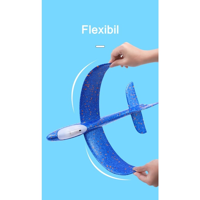 Avion planor din polistiren in punga , lungime 47 cm , cu lumini pe cap, Albastru , - imagine 2