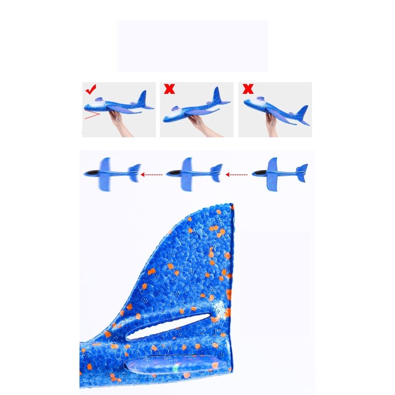 Avion planor din polistiren in punga , lungime 47 cm , cu lumini pe cap, Albastru , - imagine 4