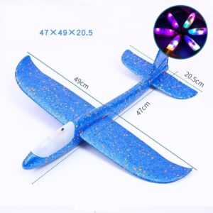 Avion planor din polistiren in punga , lungime 47 cm , cu lumini pe cap, Albastru ,