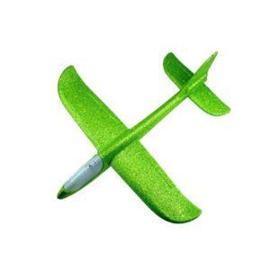 Avion planor din polistiren in punga , lungime 47 cm , cu lumina pe varf, Verde ,