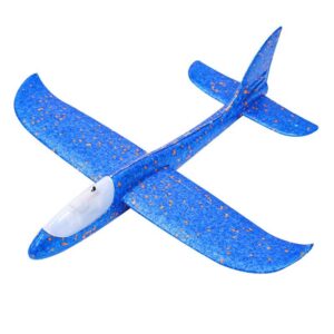 Avion planor din polistiren in punga , lungime 47 cm, cu lumini pe toata lungimea, Albastru ,
