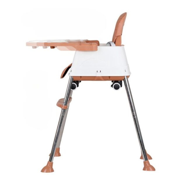 Scaun de Masa Pliabil 3in1, , Reglabil, Multifunctional, 3 Pozitii, Masuta si Husa Detasabile, Roti, Centura de Siguranta, Ajustare Inaltime, Maro - imagine 4