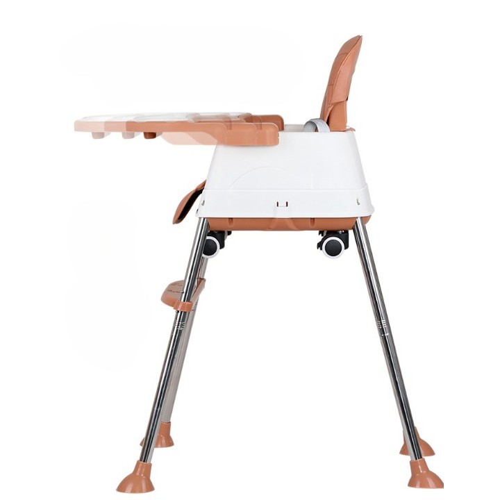 Scaun de Masa Pliabil 3in1, , Reglabil, Multifunctional, 3 Pozitii, Masuta si Husa Detasabile, Roti, Centura de Siguranta, Ajustare Inaltime, Maro - imagine 4