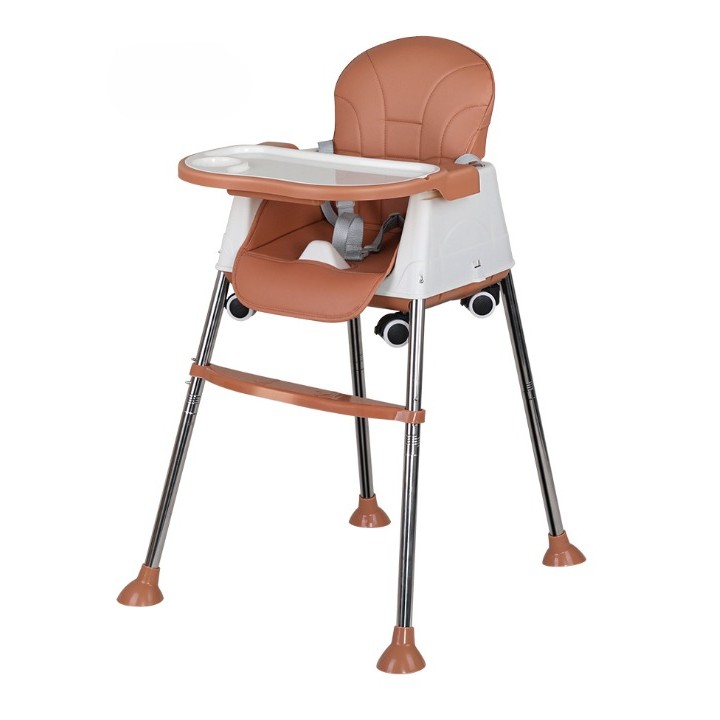 Scaun de Masa Pliabil 3in1, , Reglabil, Multifunctional, 3 Pozitii, Masuta si Husa Detasabile, Roti, Centura de Siguranta, Ajustare Inaltime, Maro