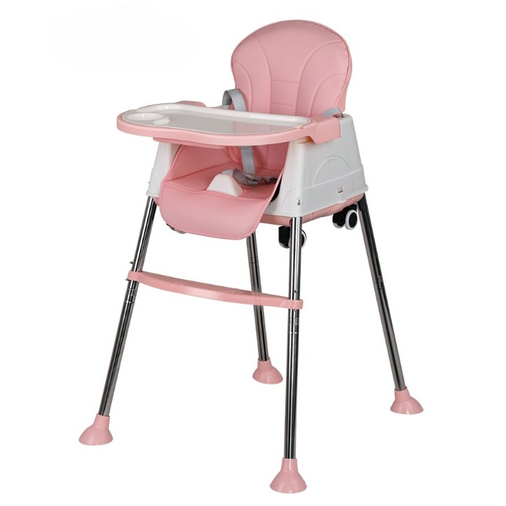 Scaun de Masa Pliabil 3in1, , Reglabil, Multifunctional, 3 Pozitii, Masuta si Husa Detasabile, Roti, Centura de Siguranta, Ajustare Inaltime, Roz - imagine 3