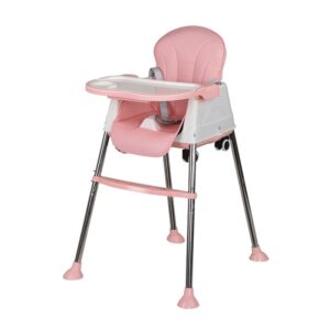 Scaun de Masa Pliabil 3in1, , Reglabil, Multifunctional, 3 Pozitii, Masuta si Husa Detasabile, Roti, Centura de Siguranta, Ajustare Inaltime, Roz