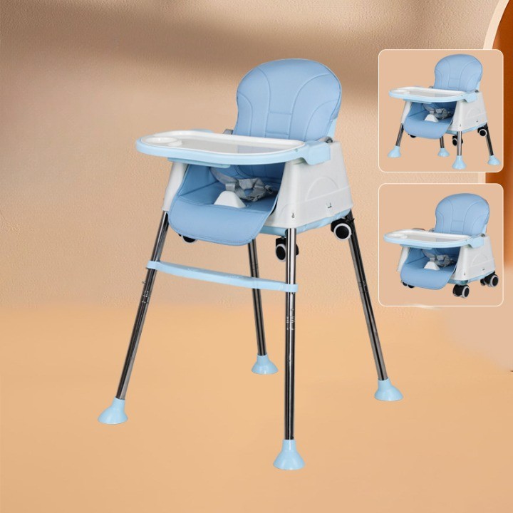 Scaun de Masa Pliabil 3in1, , Reglabil, Multifunctional, 3 Pozitii, Masuta si Husa Detasabile, Roti, Centura de Siguranta, Ajustare Inaltime, Albastru - imagine 2
