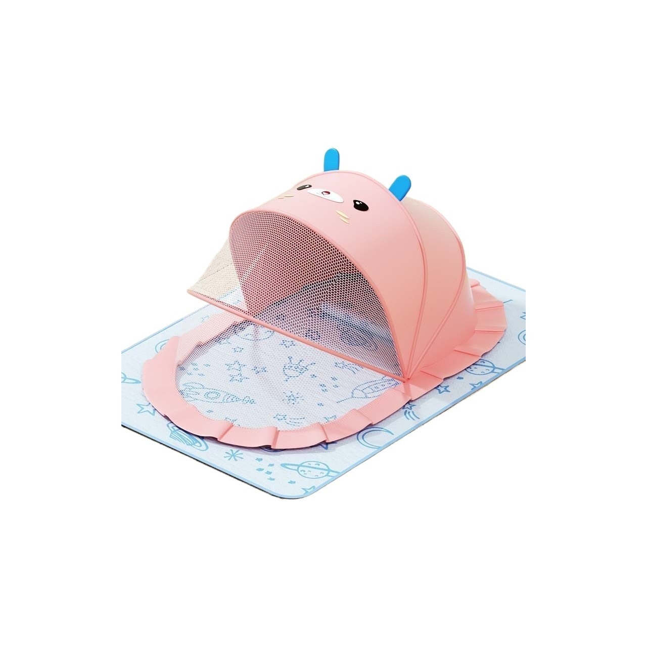 Husa Anti-Tantari, , Pliabila, Protectie 360 Grade, Parasolar, 0-1 An, 60 x 55 x 5 cm, Roz - imagine 4