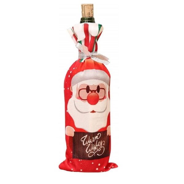 Husa Craciun pentru sticla de vin , tema Mos Craciun, material textil, 34 cm, multicolor