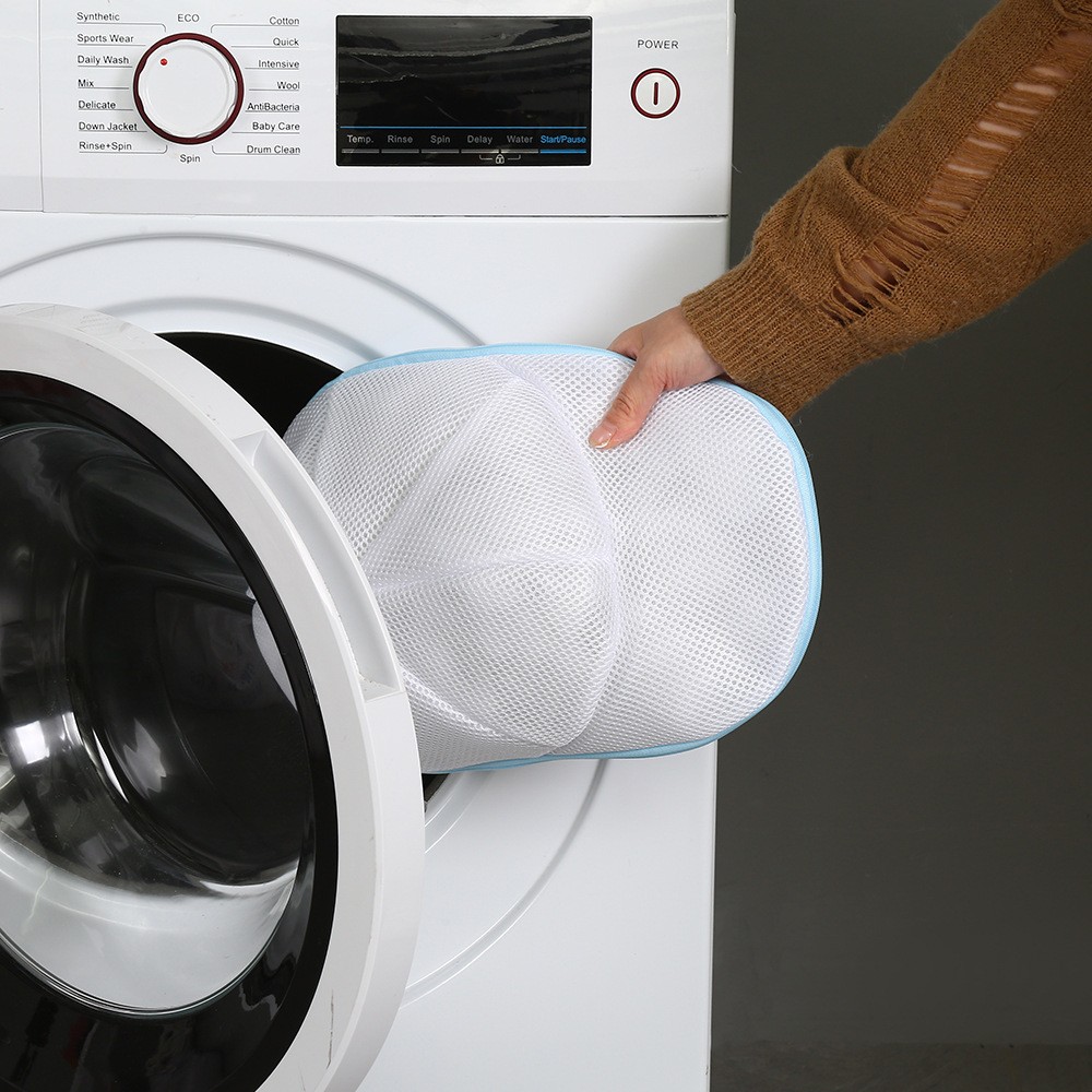 Husa de Spalare Sapca, , pentru Masina de Spalat, din Poliester, Circumferinta 53 cm, cu Fermoar, Alb/Albastru - imagine 4