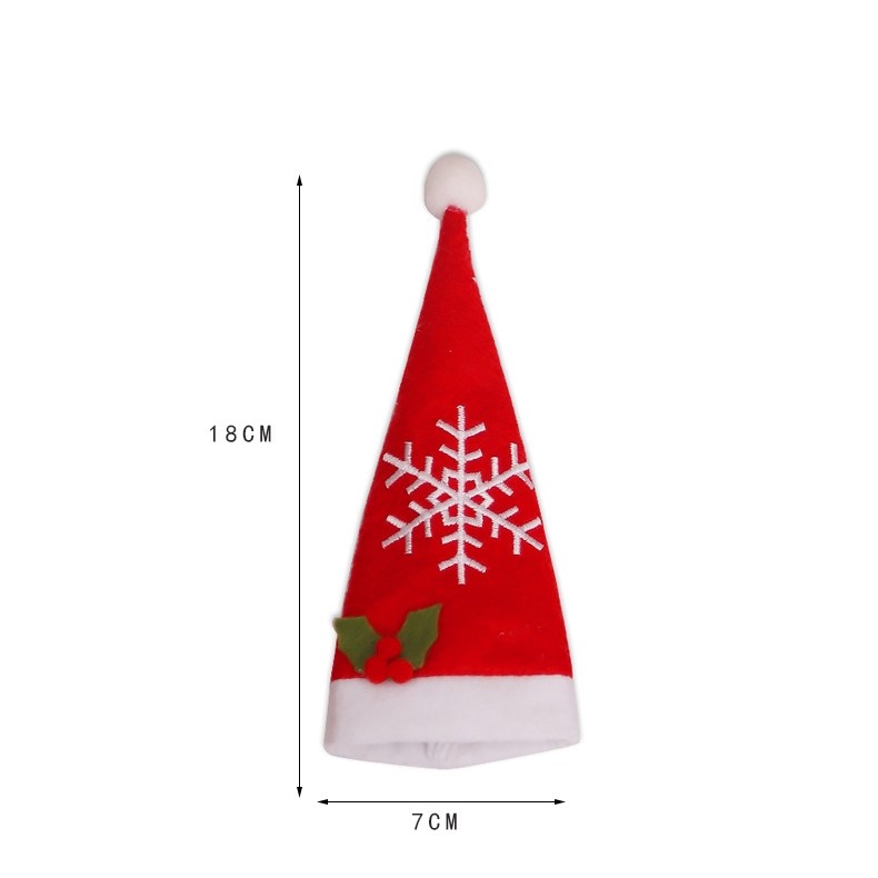 Husa decorativa festiva pentru 3 tacamuri , model caciulita cu fulg, material textil si poliester, 18 x 7 cm, rosu - imagine 3