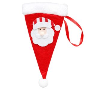 Husa decorativa festiva pentru 3 tacamuri , model caciulita cu Mos Craciun, material textil si poliester, 19 x 10 cm, rosu
