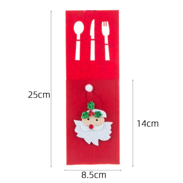Husa decorativa pentru set tacamuri , model Mos Craciun, material poliester, 25 x 8.5 cm, rosu - imagine 3