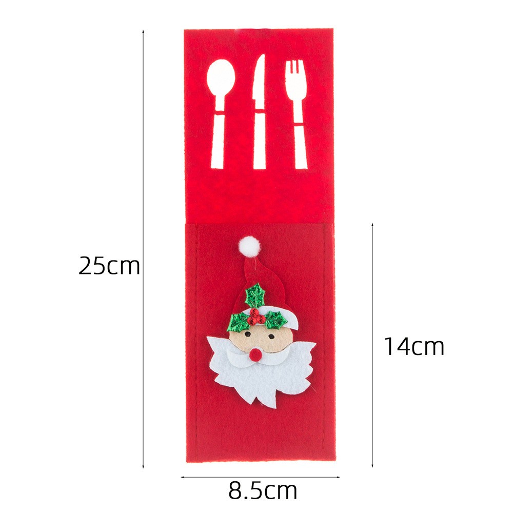 Husa decorativa pentru set tacamuri , model Mos Craciun, material poliester, 25 x 8.5 cm, rosu - imagine 3