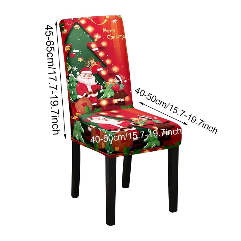 Husa pentru scaun, , Tematica Craciun, Model 2 Mos Craciun si Baietel, Verde/Rosu - imagine 2