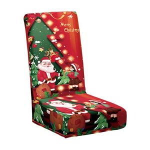 Husa pentru scaun, , Tematica Craciun, Model 2 Mos Craciun si Baietel, Verde/Rosu