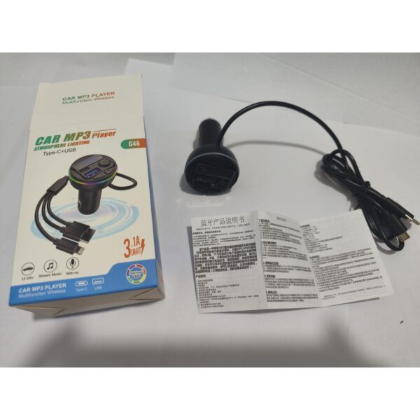 Incarcator Auto cu MP3 Player, , Port USB Fast Charge QC3.0 si Type C, PD 20W, Bluetooth, 3 Mufe de Incarcare, Negru - imagine 2