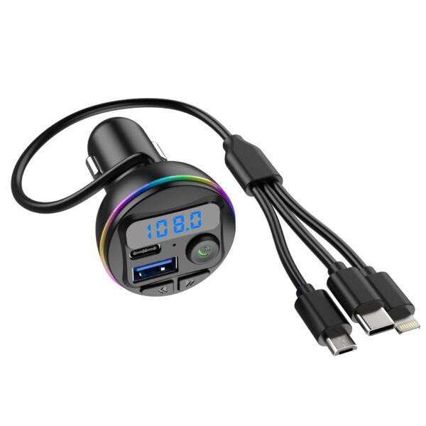Incarcator Auto cu MP3 Player, , Port USB Fast Charge QC3.0 si Type C, PD 20W, Bluetooth, 3 Mufe de Incarcare, Negru - imagine 3