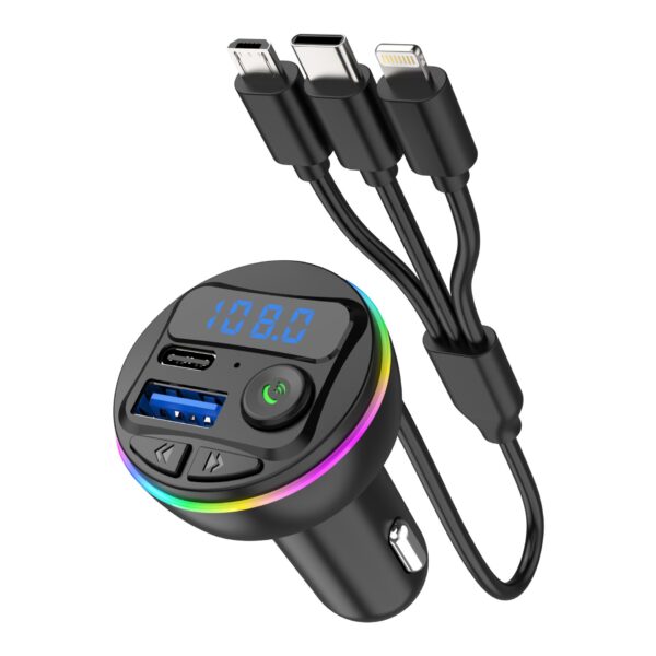 Incarcator Auto cu MP3 Player, , Port USB Fast Charge QC3.0 si Type C, PD 20W, Bluetooth, 3 Mufe de Incarcare, Negru - imagine 4