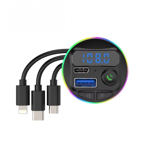 Incarcator Auto cu MP3 Player, , Port USB Fast Charge QC3.0 si Type C, PD 20W, Bluetooth, 3 Mufe de Incarcare, Negru