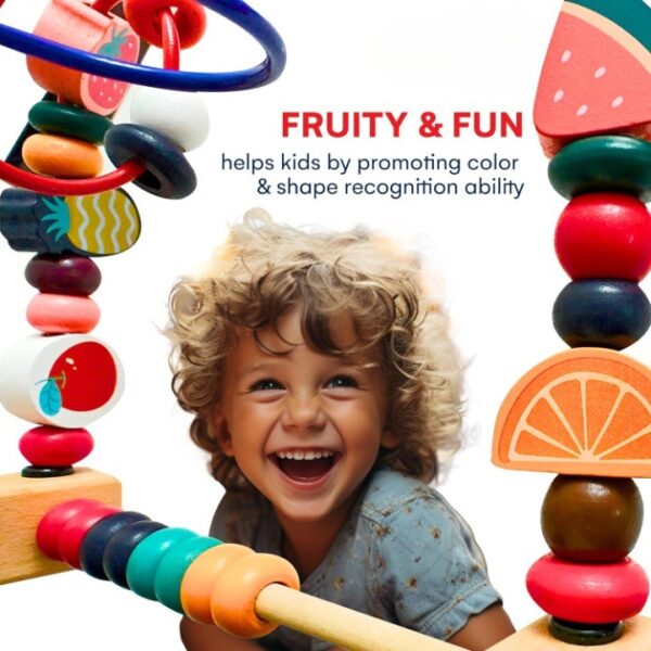 Jucarie din Lemn Montessori, , Labirint Motricitate cu Abac si Animalute, Rollercoaster pentru Copii, Educativ, Dezvoltarea Abilitatilor Motorii, Numaratoare, 22x17x15 cm, Multicolor - imagine 4
